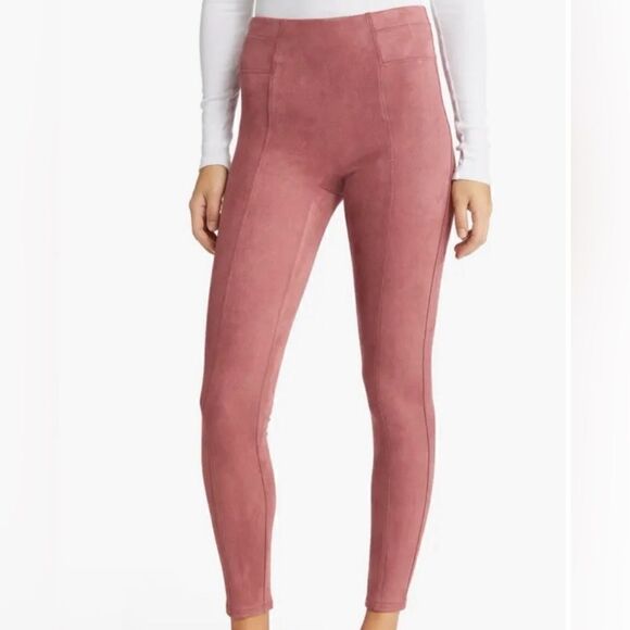 Spanx High Waist Faux Suede Leggings in Rich Rose Pink Tall - Picture 2 of 6